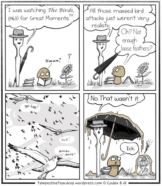 Q finds fault with Alfred Hitchcock's movie The Birds