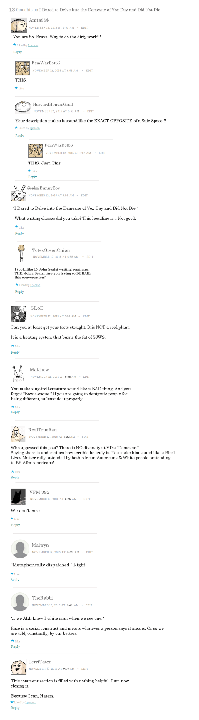 Comments section of the Mountain of Justice Blog