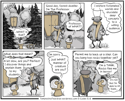 Rory the Tank meets the mysterious Professor What in Dewberry Woods